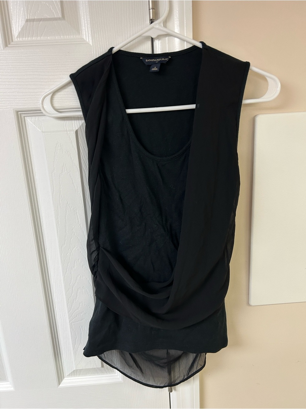 Banana Republic black sleeveless draped front top